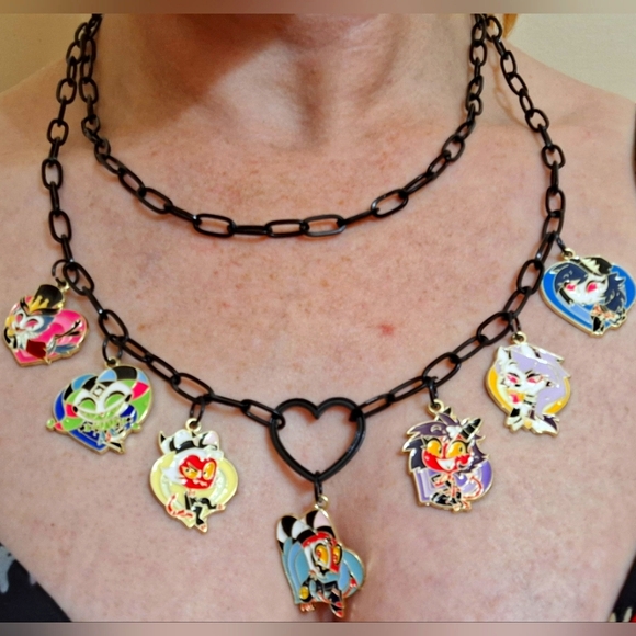 Helluva Boss Charm Chain Link‎ Heart Necklace Handmade Adjustable - Picture 7 of 8